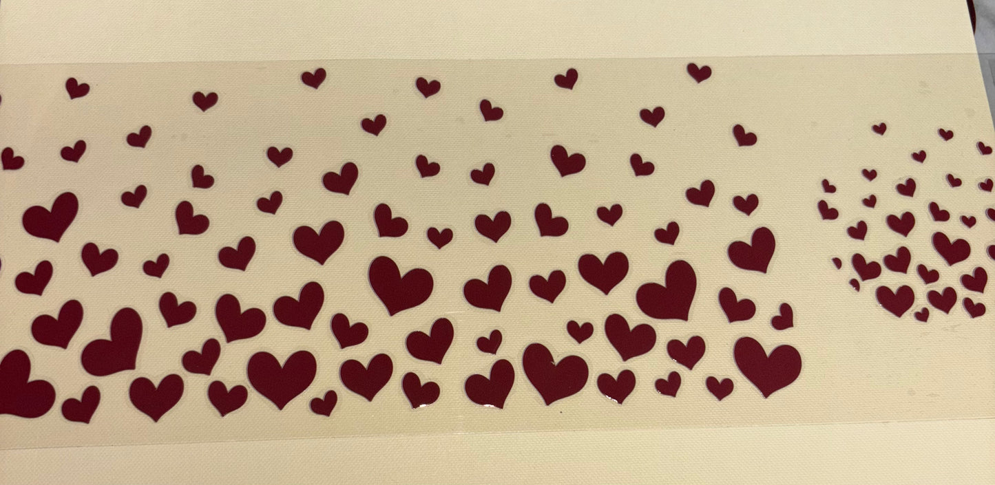 Maroon hearts uv dtf wrap ( DOUBLE SIDED ) w/ lid wrap