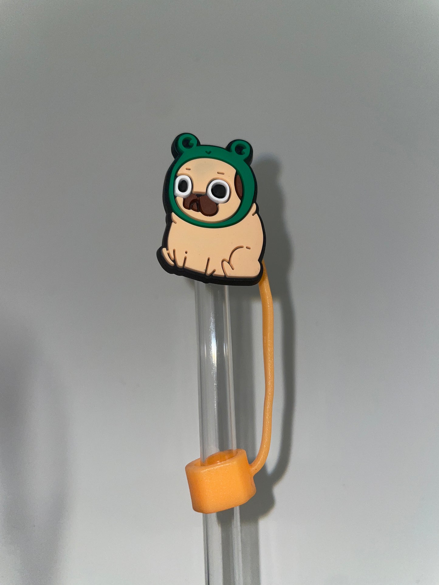 Pug frog straw topper