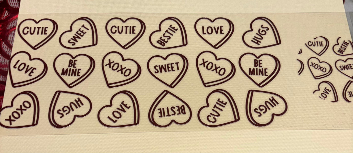 Maroon valentine hearts uv dtf wrap ( DOUBLE SIDED ) w/ lid wrap