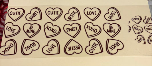 Maroon valentine hearts uv dtf wrap ( DOUBLE SIDED ) w/ lid wrap