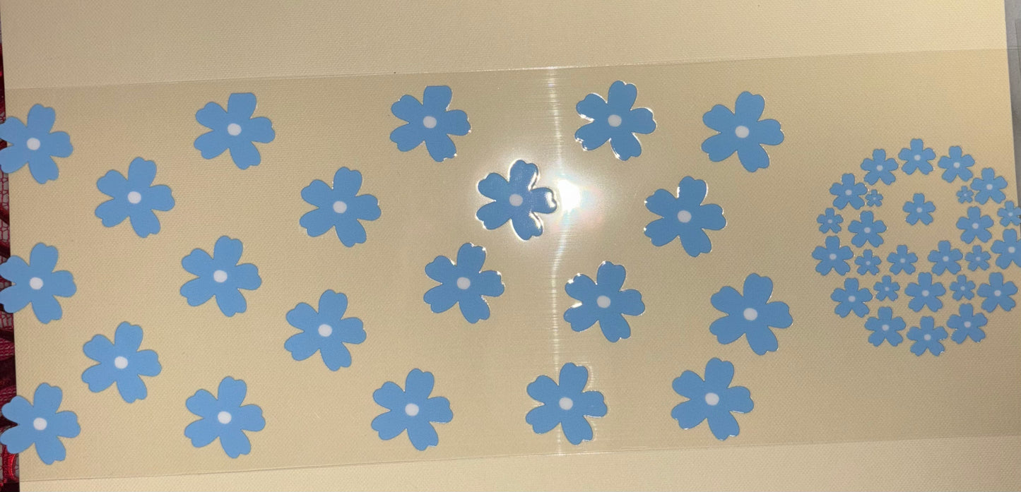 Blue flowers uv dtf wrap ( DOUBLE SIDED ) w/ lid wrap