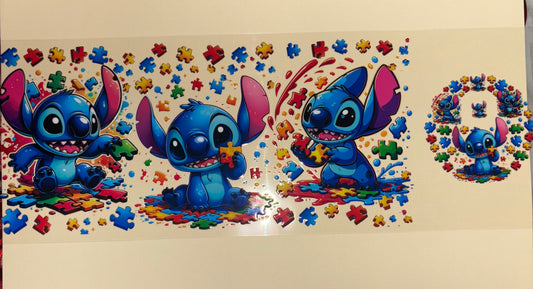 Blue autism uv dtf wrap ( DOUBLE SIDED ) w/ lid wrap