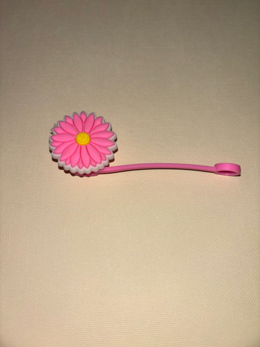 Pink flower straw topper