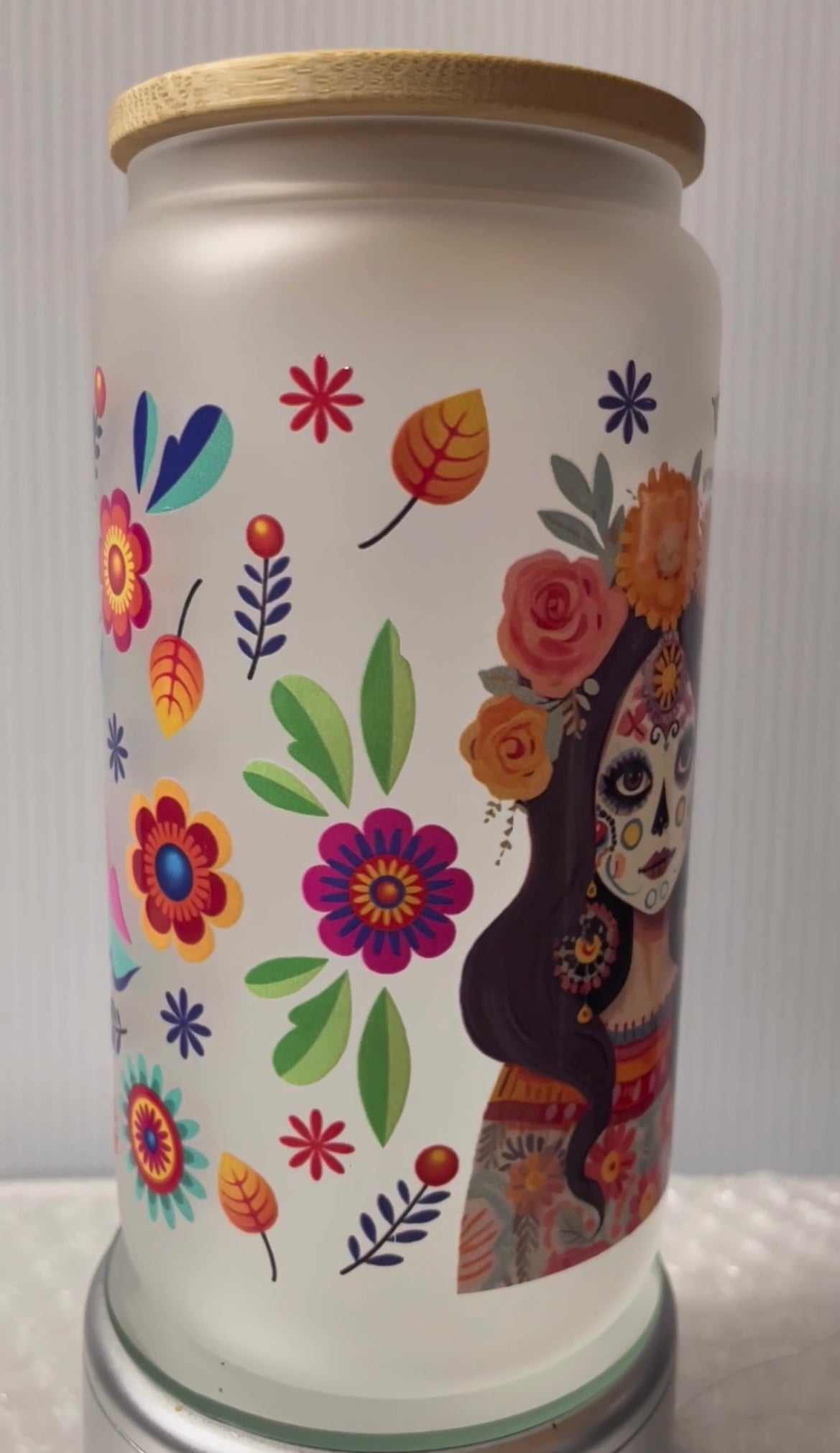 Dia De Los Muertos 16oz Frosted glass cup