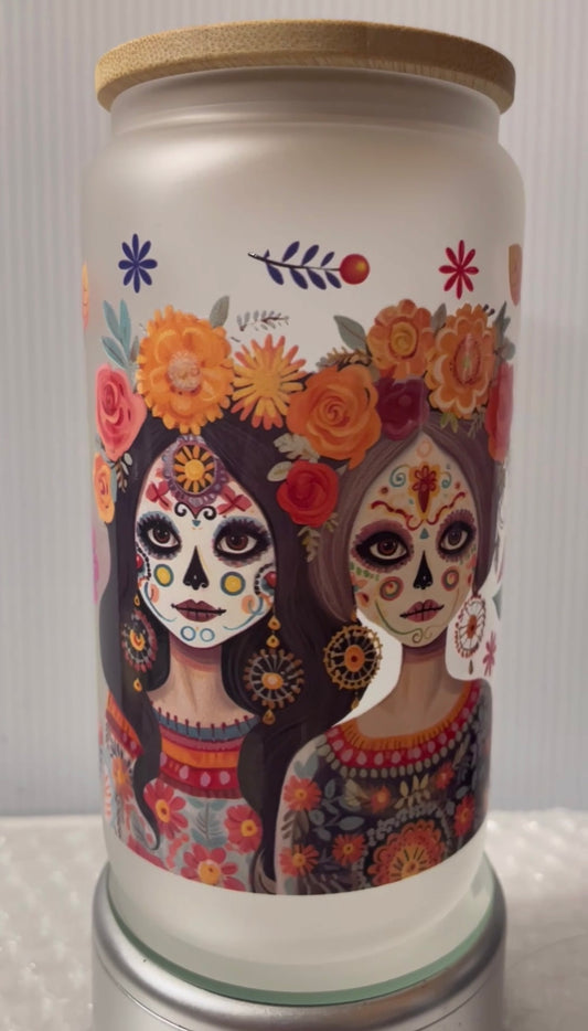 Dia De Los Muertos 16oz Frosted glass cup