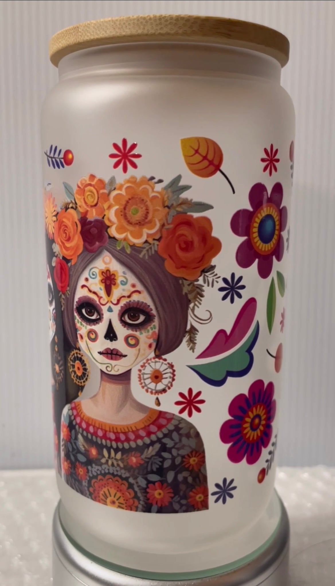 Dia De Los Muertos 16oz Frosted glass cup