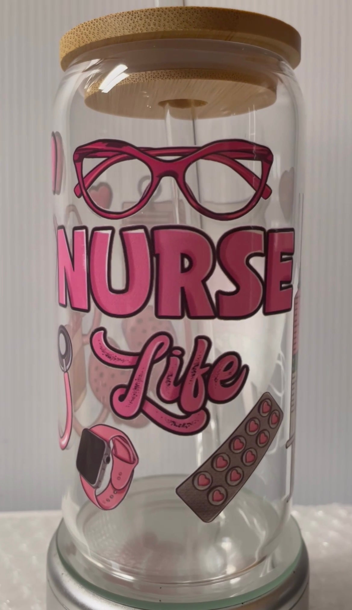 Nurse Life Clear 16oz glass cup